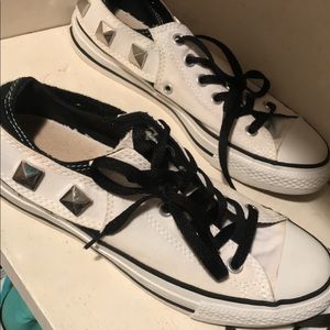 Size 8 studded black/white converse